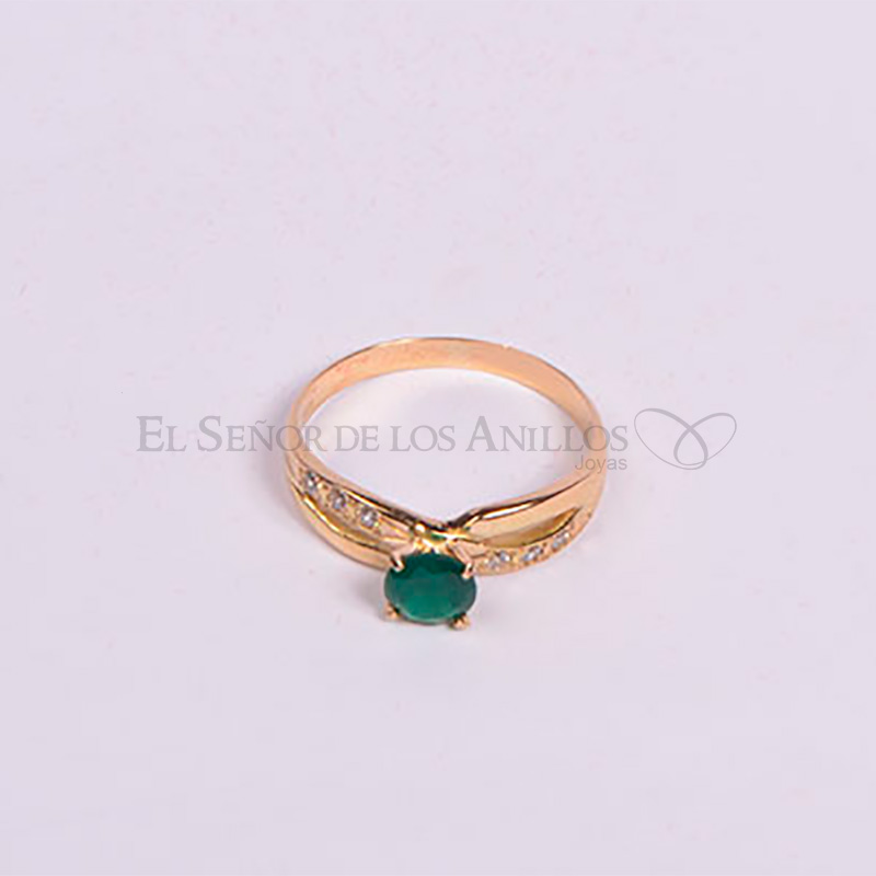 Anillo Solitario de Oro 750Ct.(Quilate) Con Circón Verde Ref: 100106012