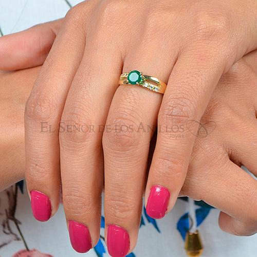Anillo Solitario de Oro 750Ct.(Quilate) Con Circón Verde Ref: 100106012