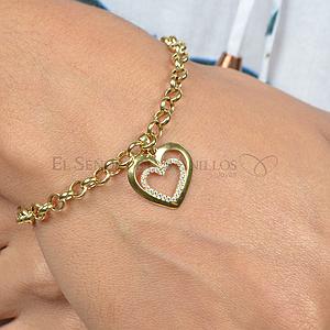 Pulsera Fem. de Oro 750Ct.(Quilate) Portuguesa con Dije de Corazon 6.1 G. Ref: 100103003