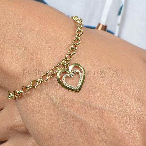 Pulsera Fem. de Oro 750Ct.(Quilate) Portuguesa con Dije de Corazon 6.1 G. Ref: 100103003