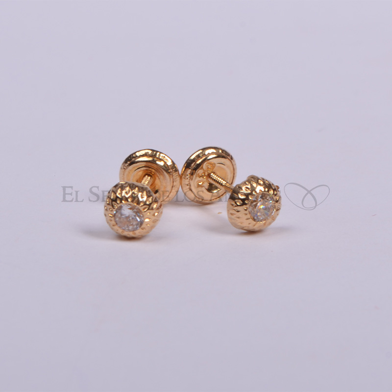 Aro Infantil de Oro 750Ct.(Quilate) Italiano Estrella con Circón al Centro. Ref: 100305014