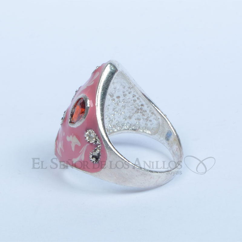 Anillo Fem. de Plata 925 Rosado con Circones Coloridos - Ref.: 200104016