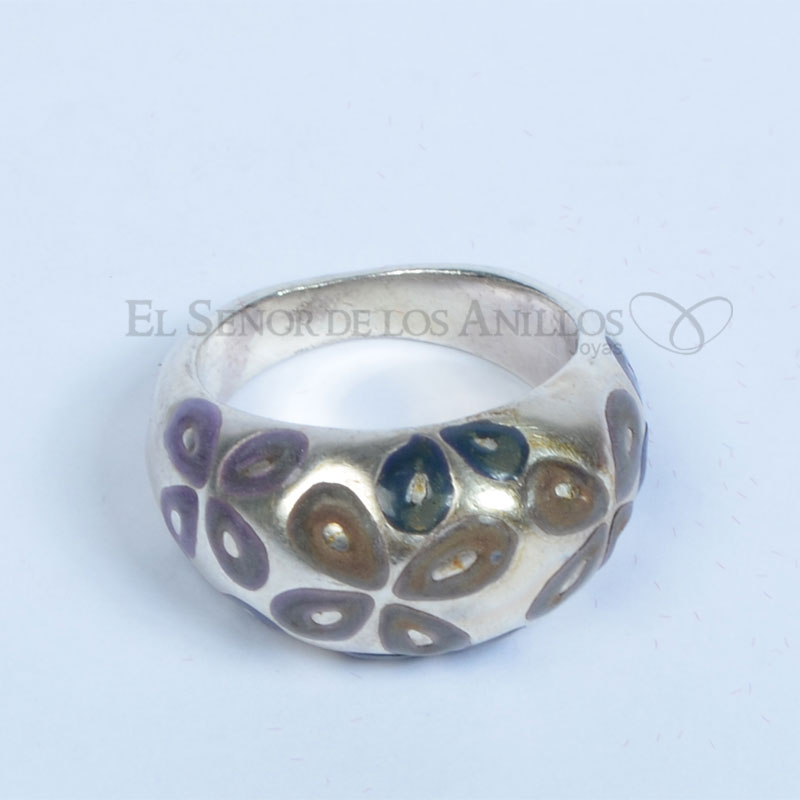 Anillo Fem. de Plata 925 Plateado Tallado de Flores - Ref.: 200104018