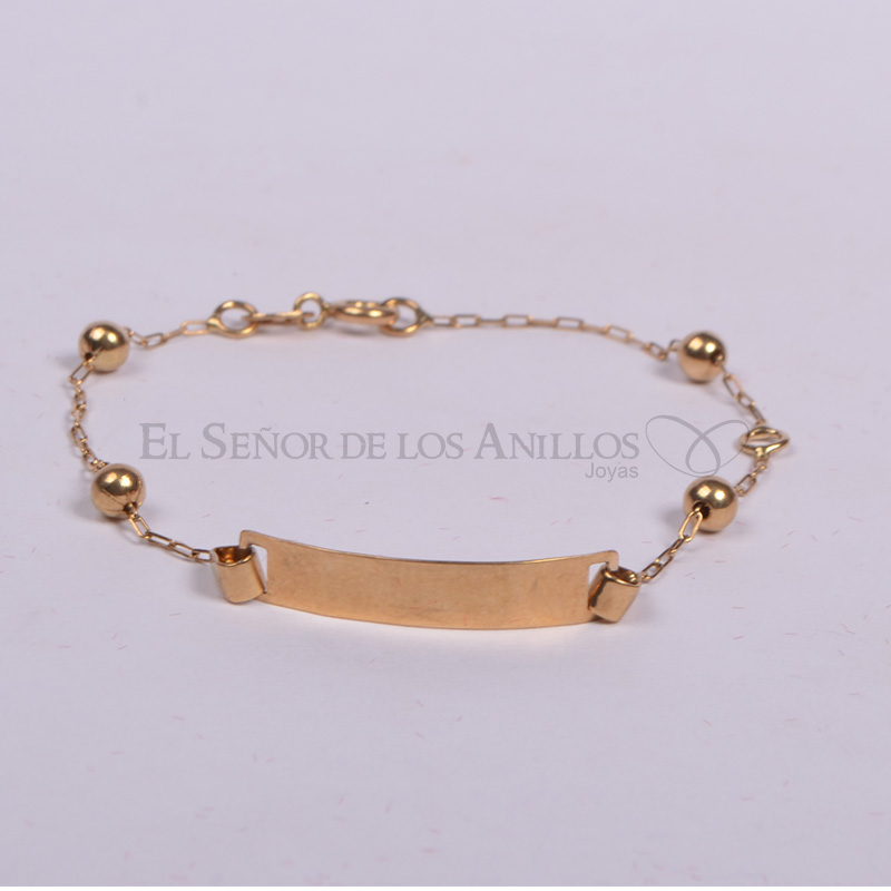 Pulsera Infantil de Oro 750Ct.(Quilate) Italiano con Placa P/Gravado. Ref: 100303002