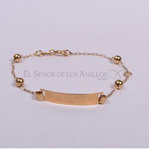 Pulsera Infantil de Oro 750Ct.(Quilate) Italiano con Placa P/Gravado. Ref: 100303002