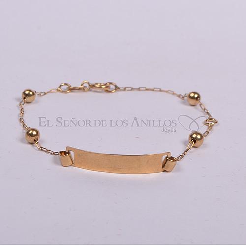 Pulsera Infantil de Oro 750Ct.(Quilate) Italiano con Placa P/Gravado. Ref: 100303002