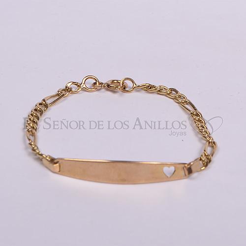 Pulsera Infantil de Oro 750Ct.(Quilate) Italiano con Placa P/Gravado . Ref: 100303003